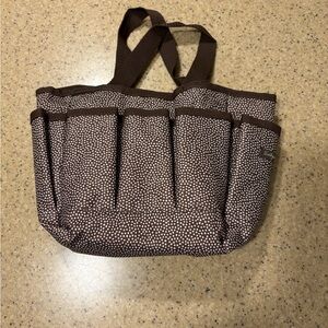Thirty-One Brown and White Polka Dot Utility Tote Bag Caddy